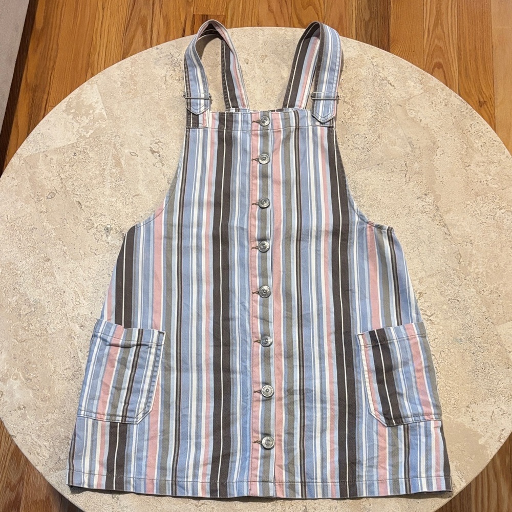 BDG Urban Outfitters Medium Striped Button-Down Pinafore overall Dress
